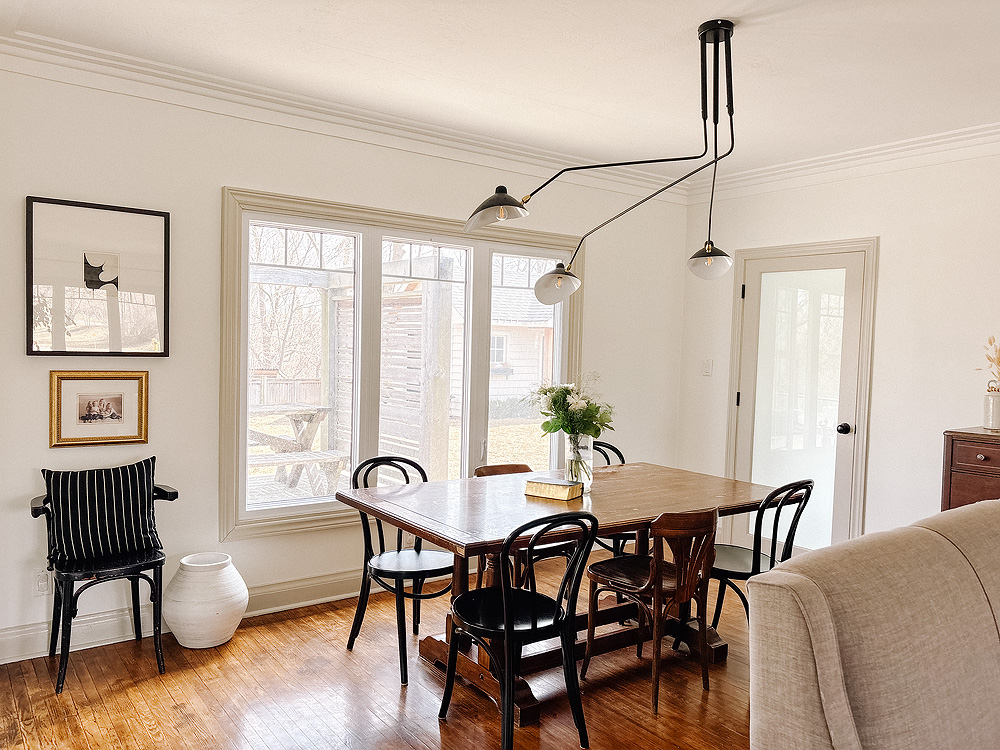 Dining room table seats 6, we have another chair to pull up. Extra table leaves & chairs are availab ...