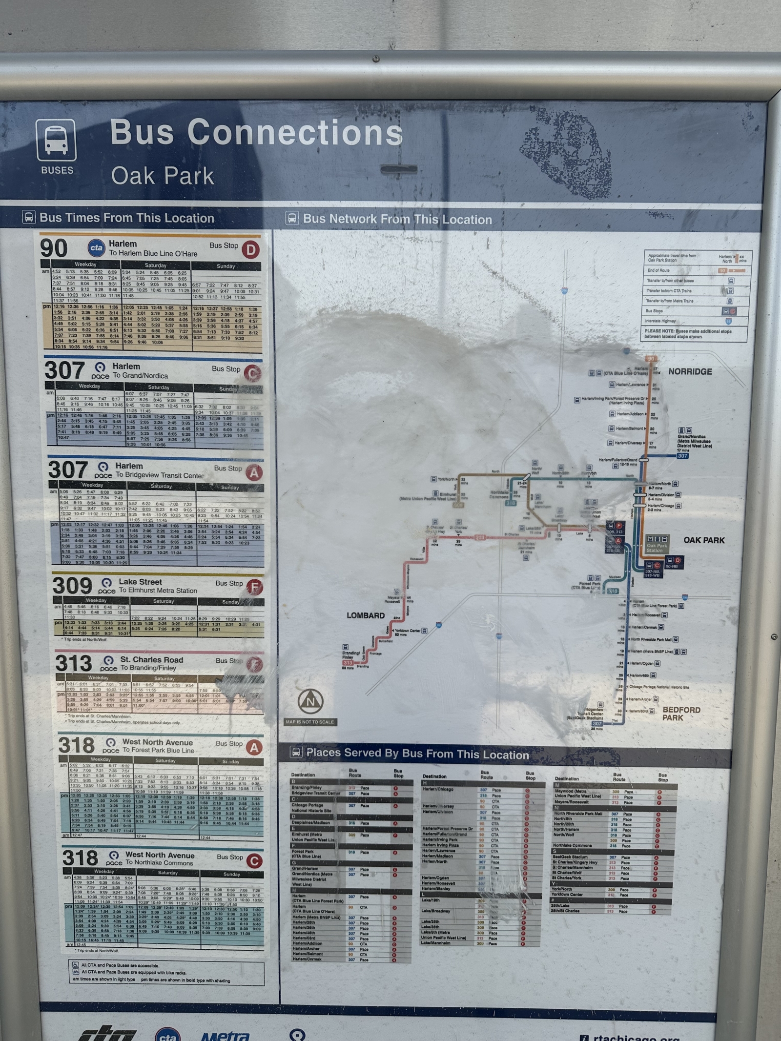 Map showing all the public transit options in Oak Park and how easy it is to get around without a car. Buses, Metra line, and rail system - all within a short walk!