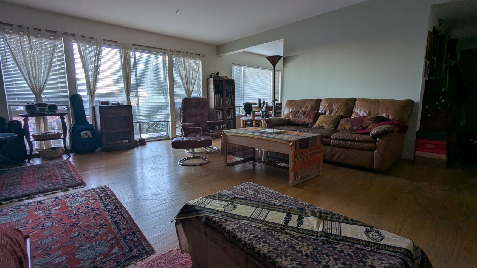 Living room with floor to ceiling windows