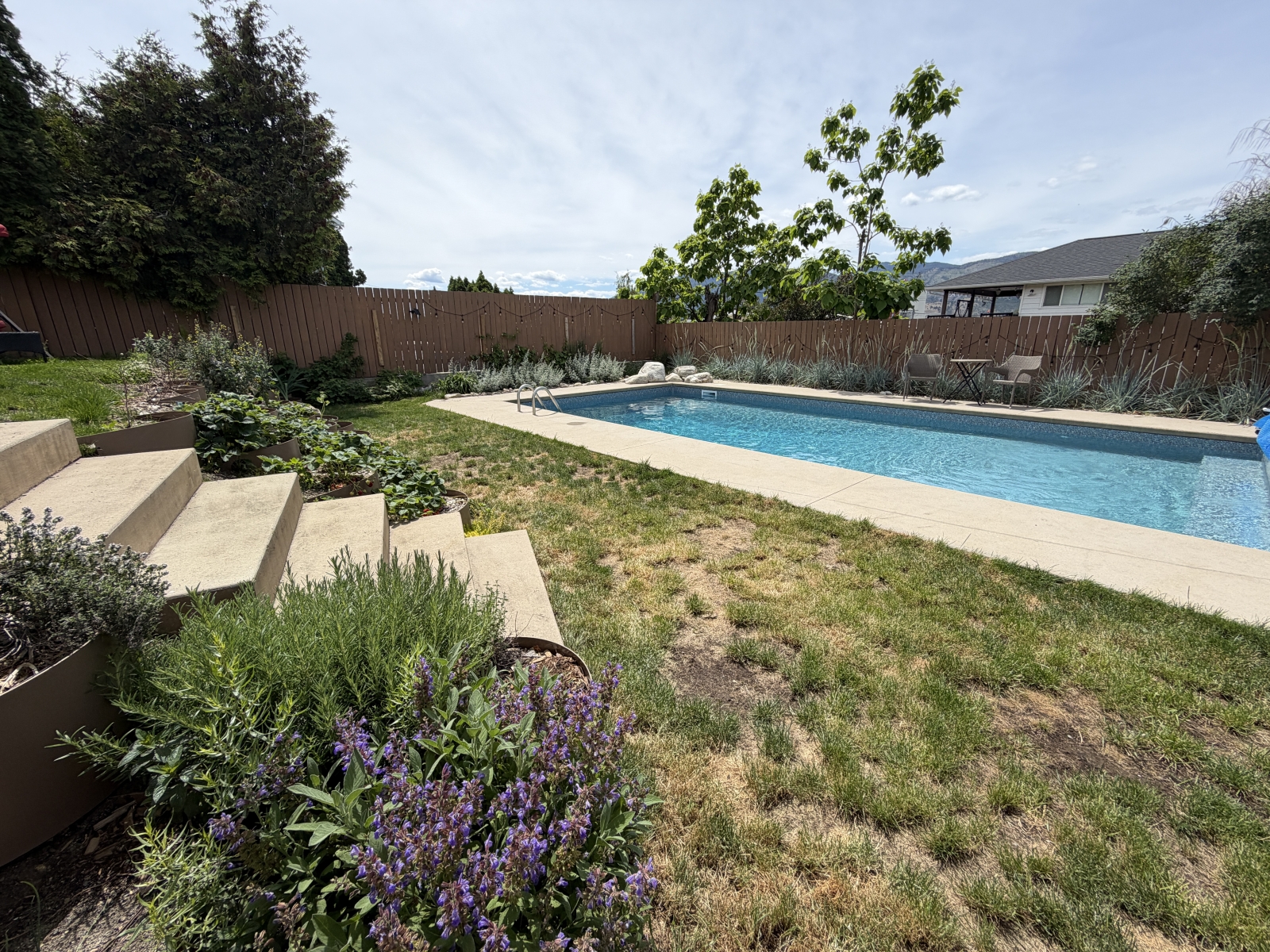 Our new 32 foot (10 metre) inground pool.  Enjoy during the day or night.