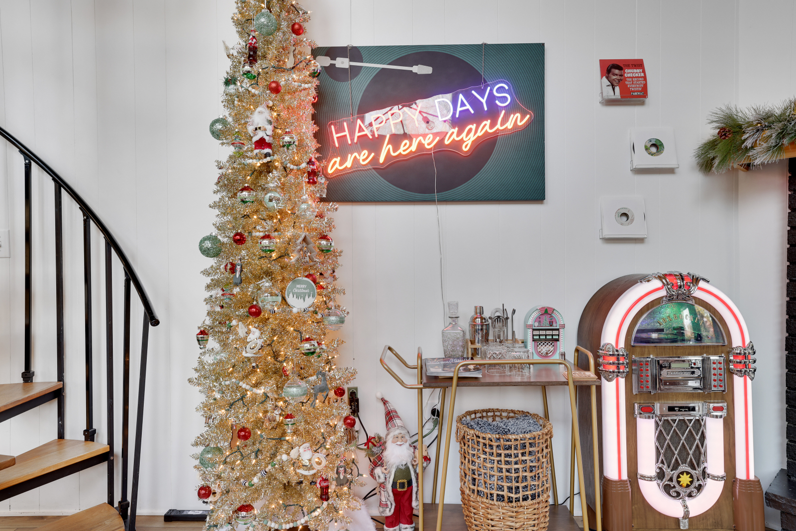Amazing retro tinsel tree is up through Jan 7th