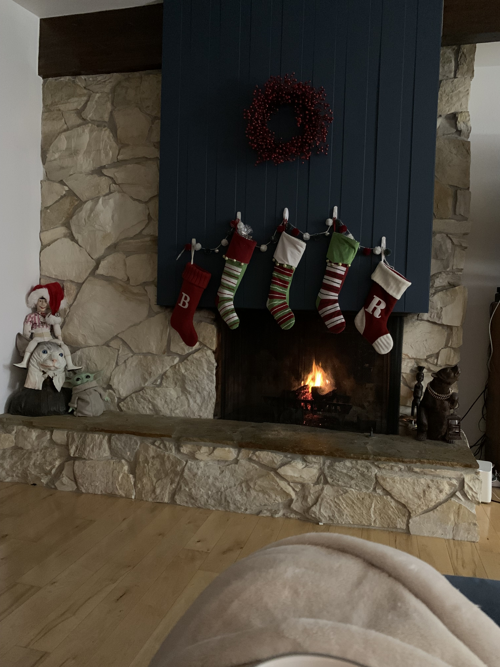 Wood burning fireplace.