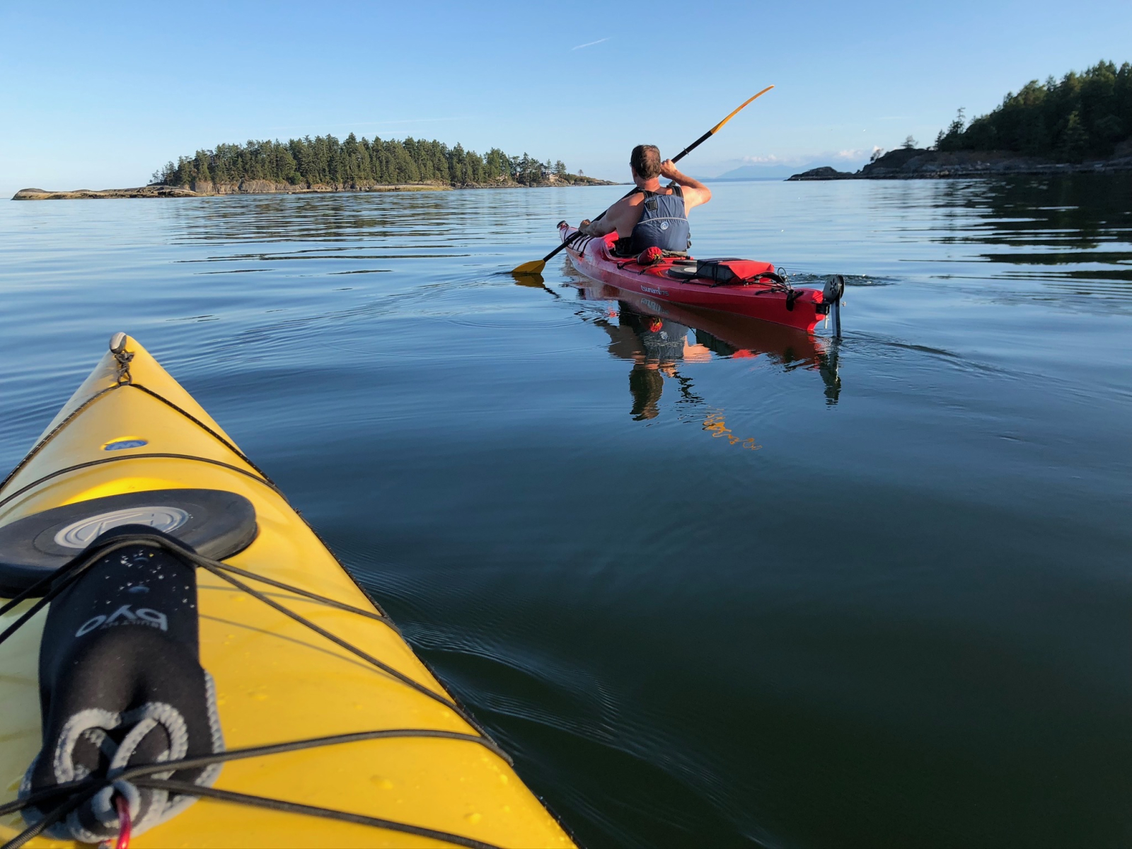 Two sea kayaks (and gear) available for exploring wildlife around the Trail Islands.