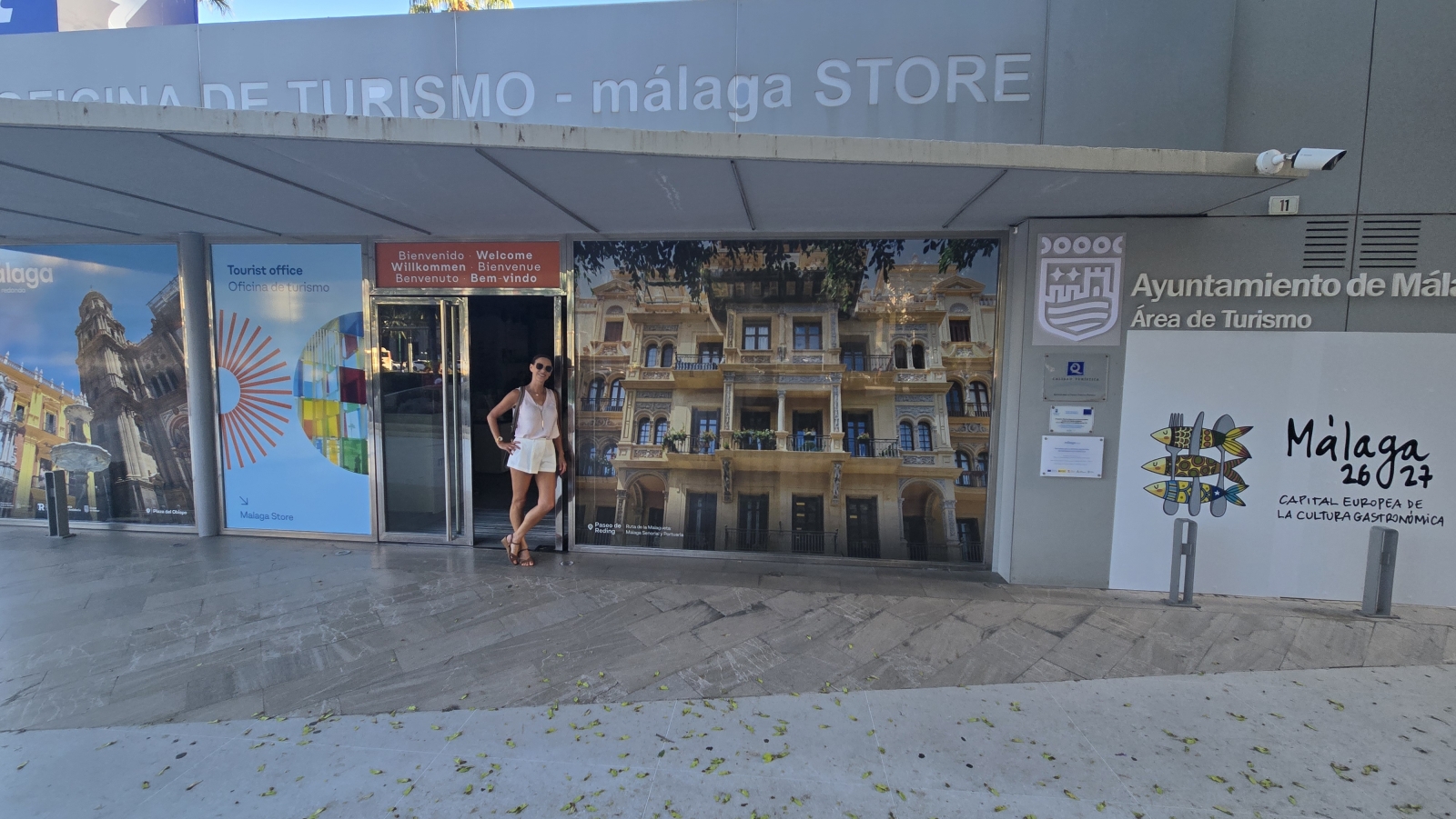 Malaga tourist board featuring our apartment block in their window