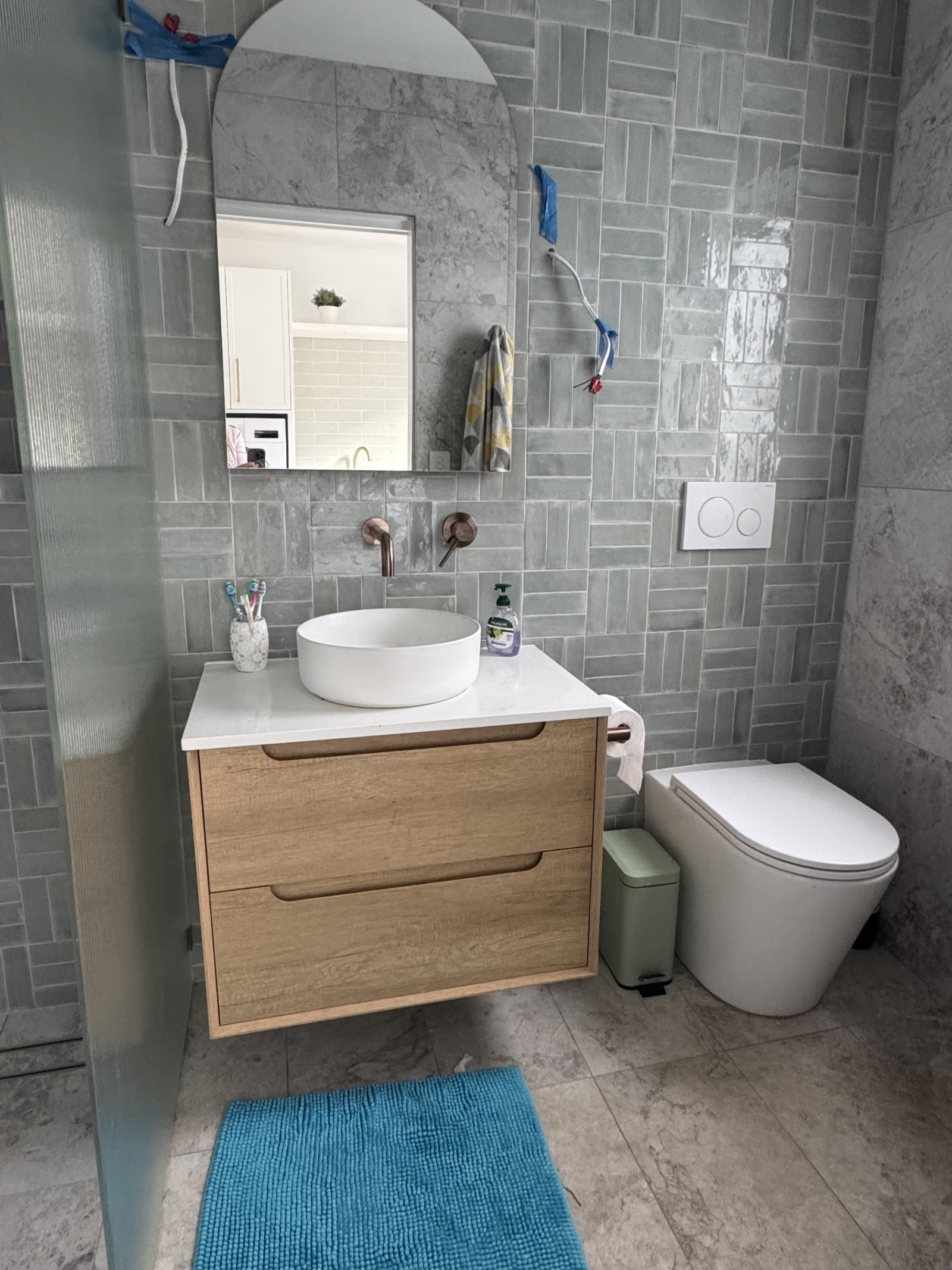Our downstairs shower room. Small but modern and very convenient for after the pool or beach!