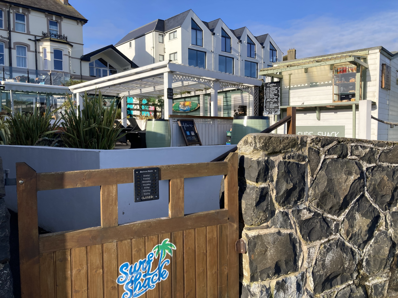 We love the Surf Shack - we come here for coffee and smoothies. You can hire surfboards and wetsuits here. They also run surf camps in the summer and Easter.
