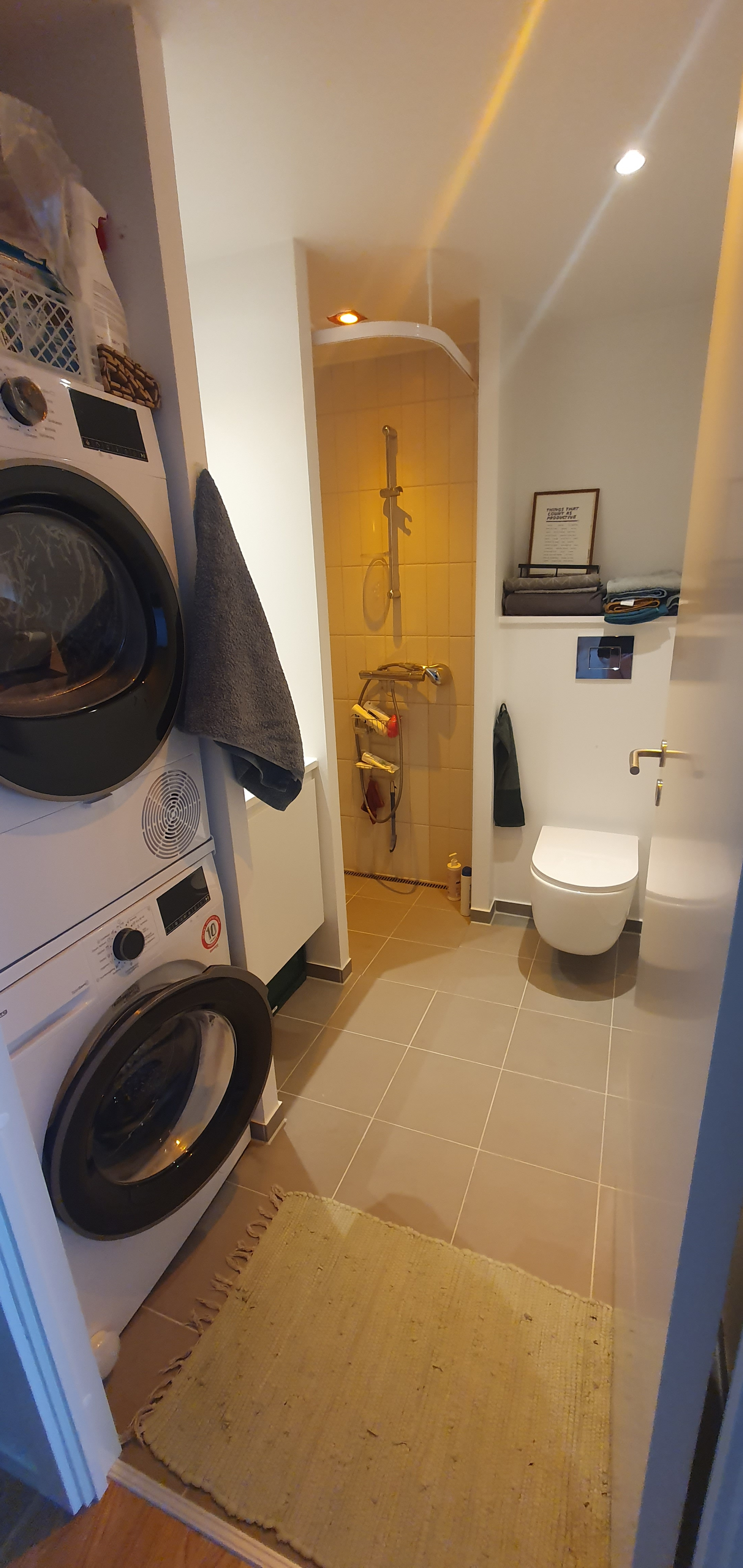 Bathroom with separate shower, washer and dryer