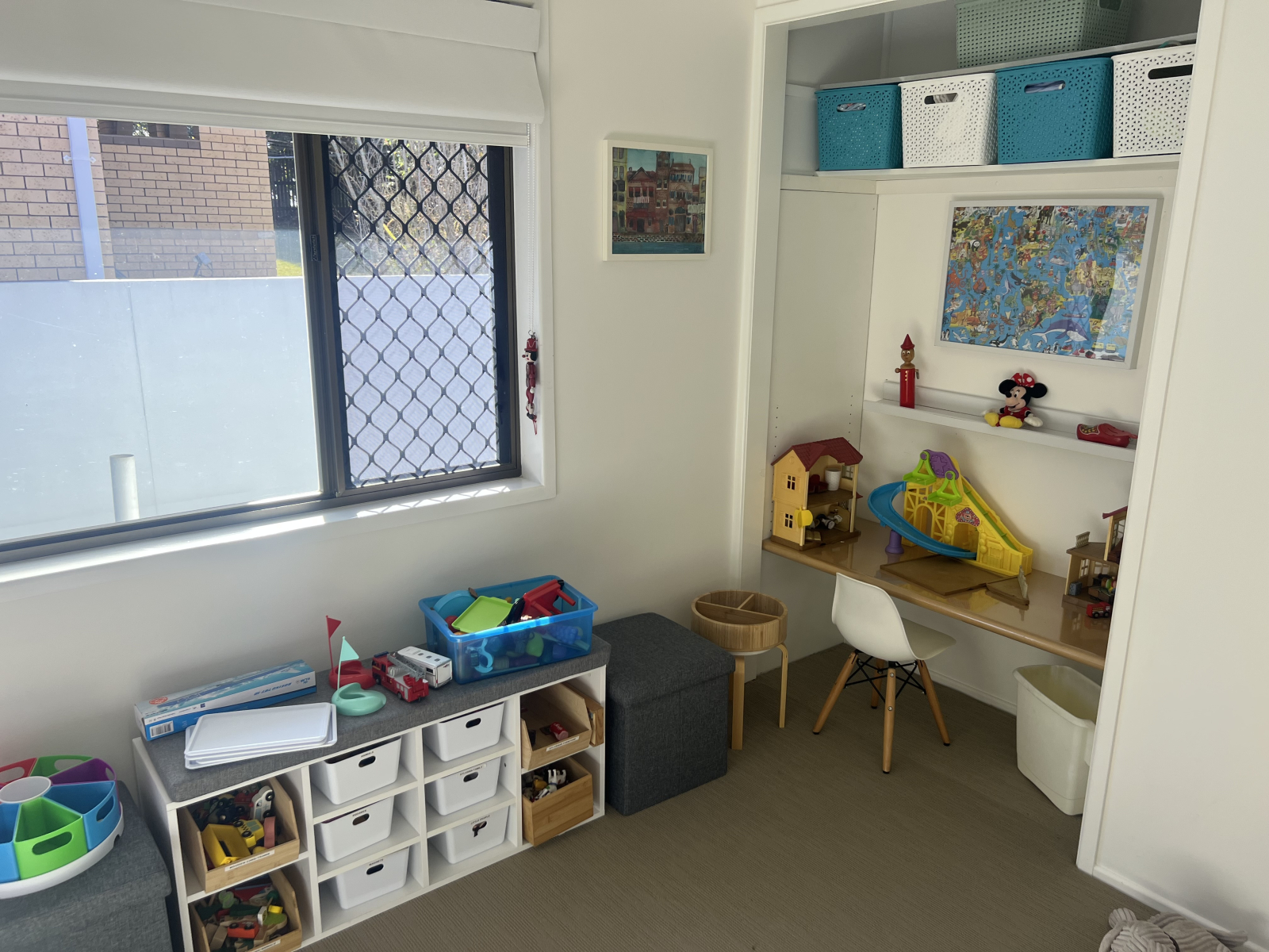 Plenty of toys to enjoy and craft table.