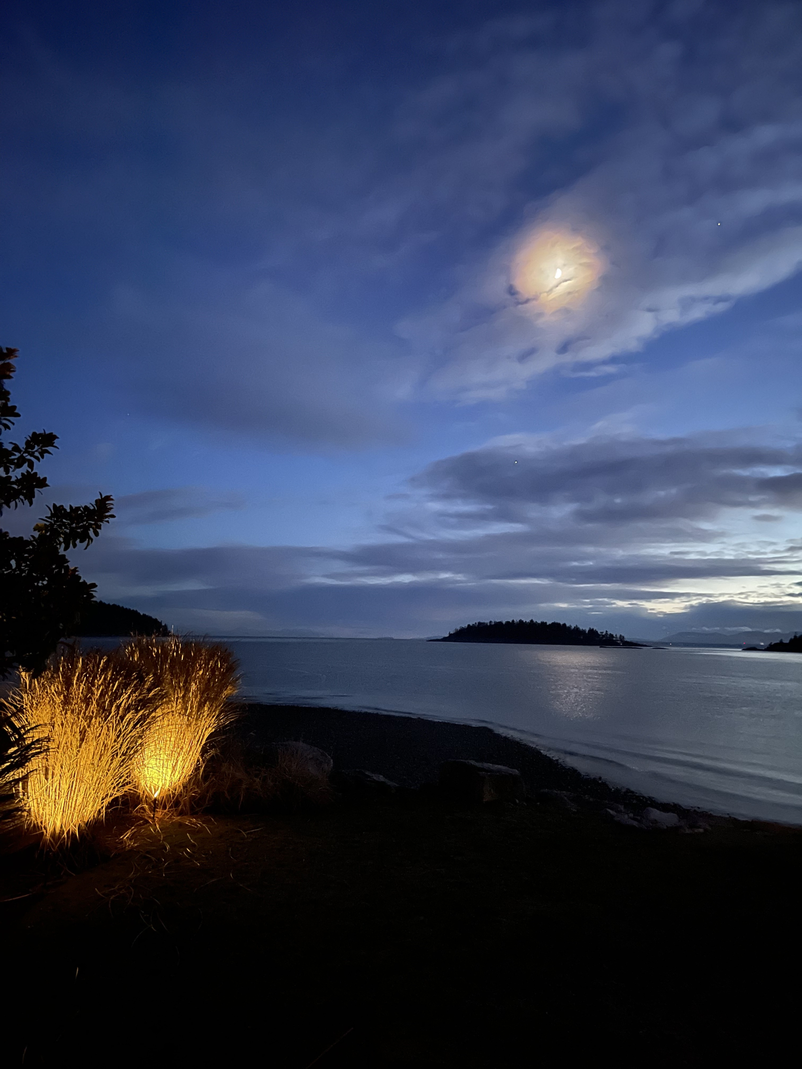 Evening skies light up with the moon and stars.