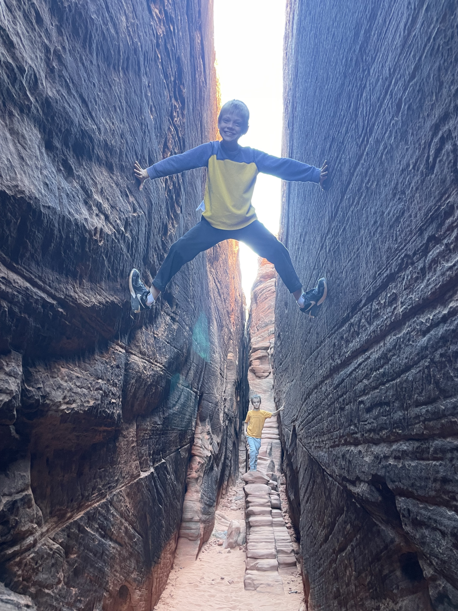 Un canyon fente avec des pétroglyphes amérindiens dans le parc d’État de Snow Canyon