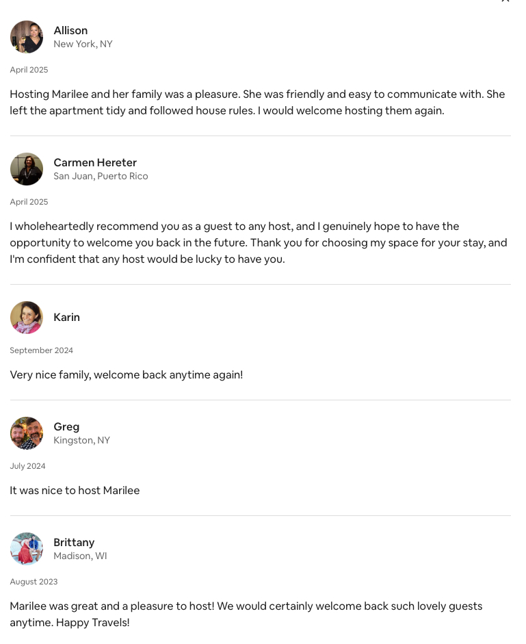 Recent Airbnb Reviews