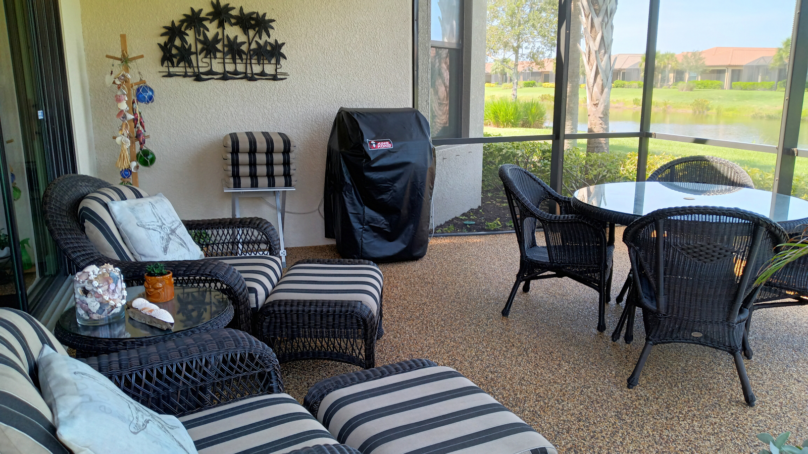 Relax on the screened, covered lanai. Enjoy birdwatching on the pond and fantastic sunsets!