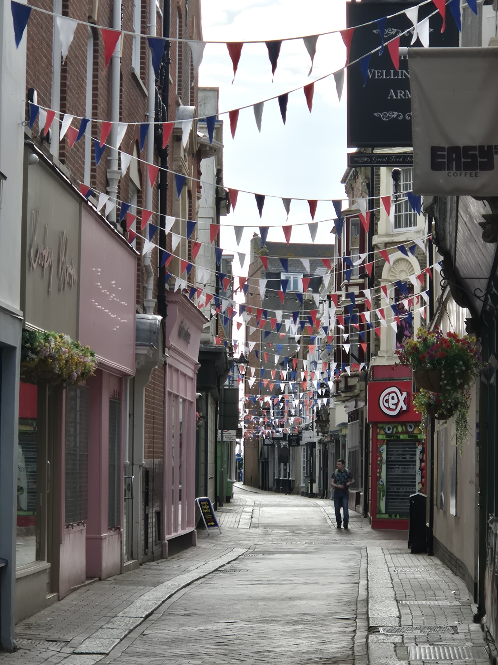 Small shops and pubs in town.