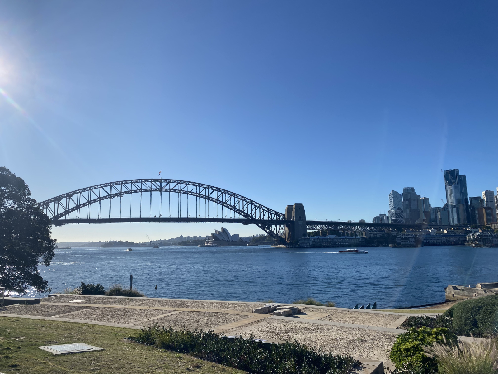 The northern side of Sydney Harbour is a three minute drive or a fifteen to twenty minute walk.