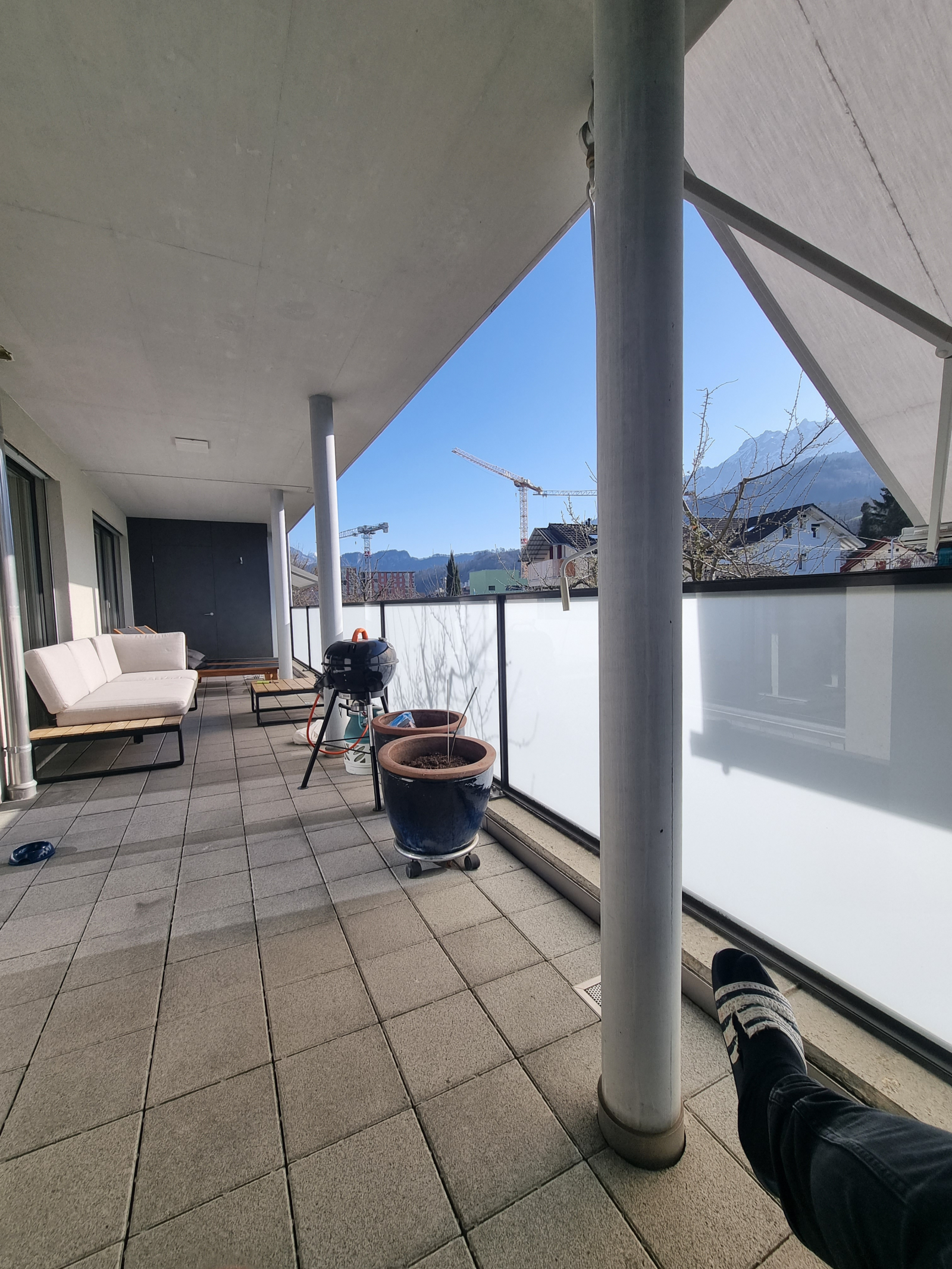 Covered terrace with a view of Mount Pilatus