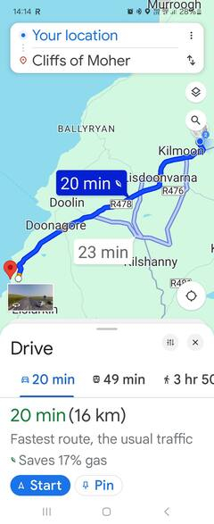 Distance entre Windswept Studios et Cliffs of Moher !