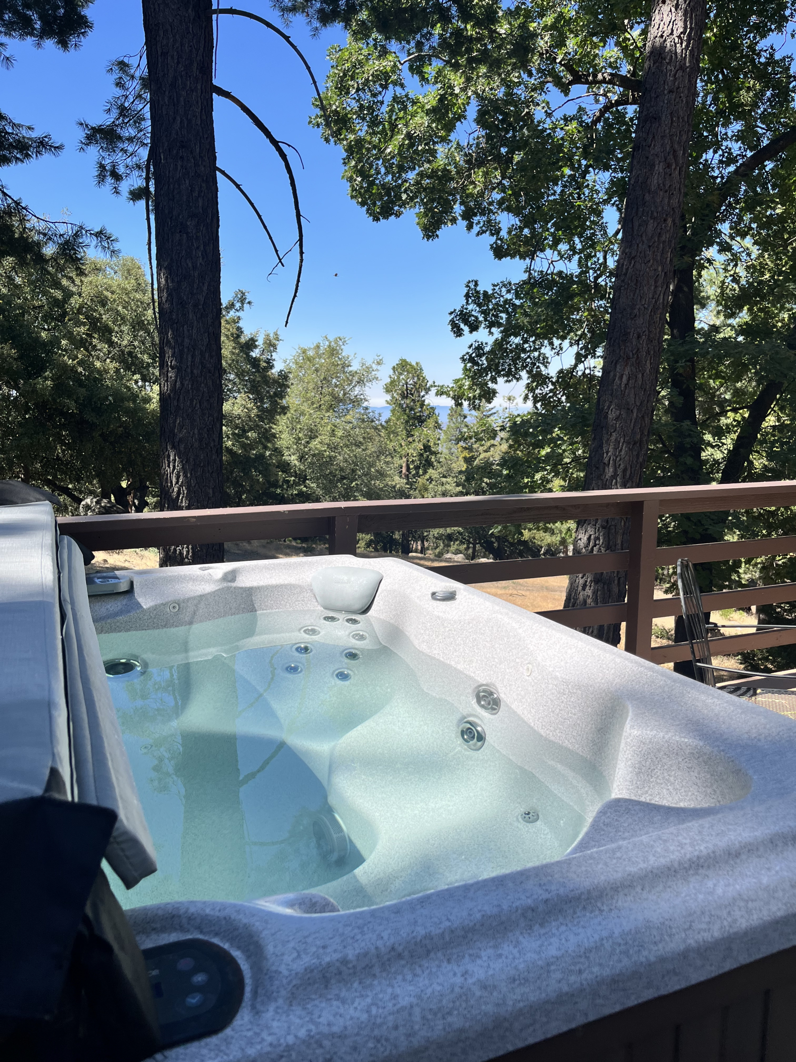 Banheira de hidromassagem em nosso deck traseiro.