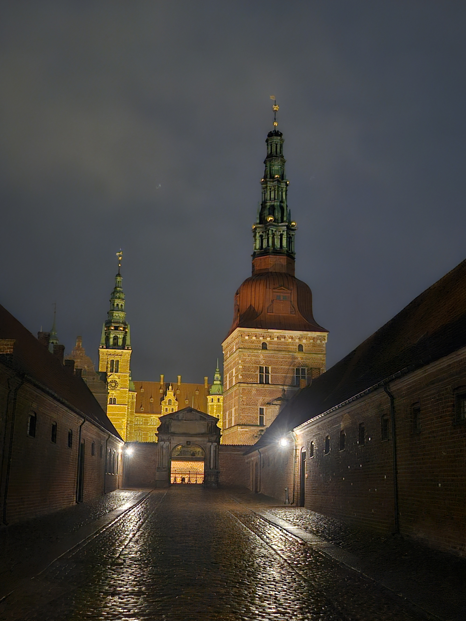 Frederiksborg castle at night time.
