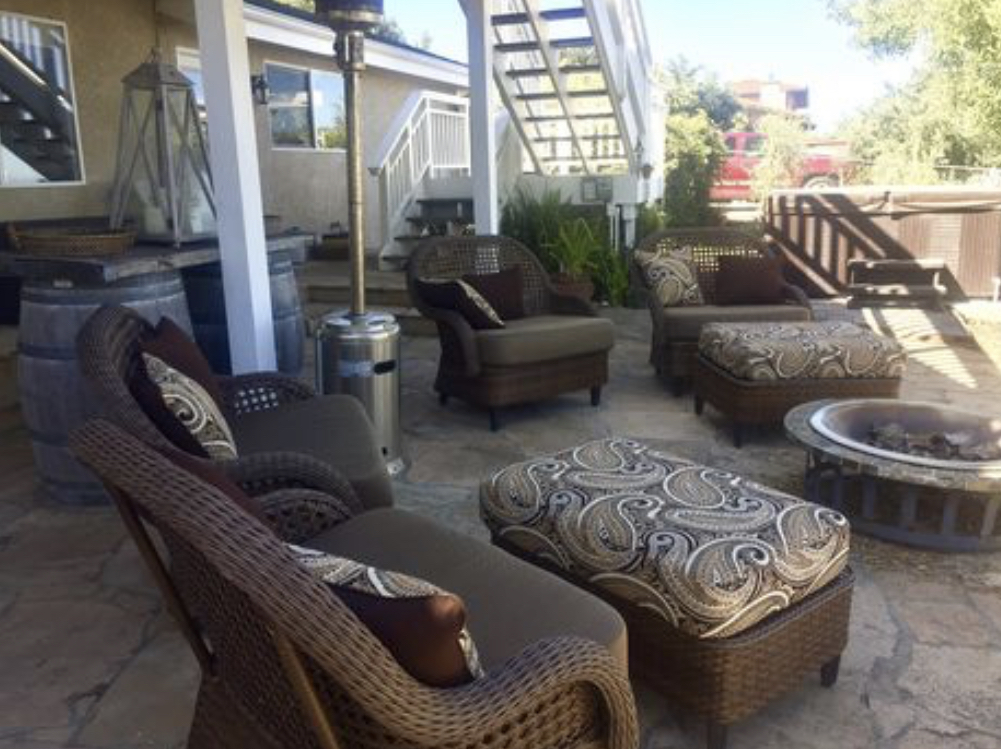 The rear patio...with fire pit and great views.