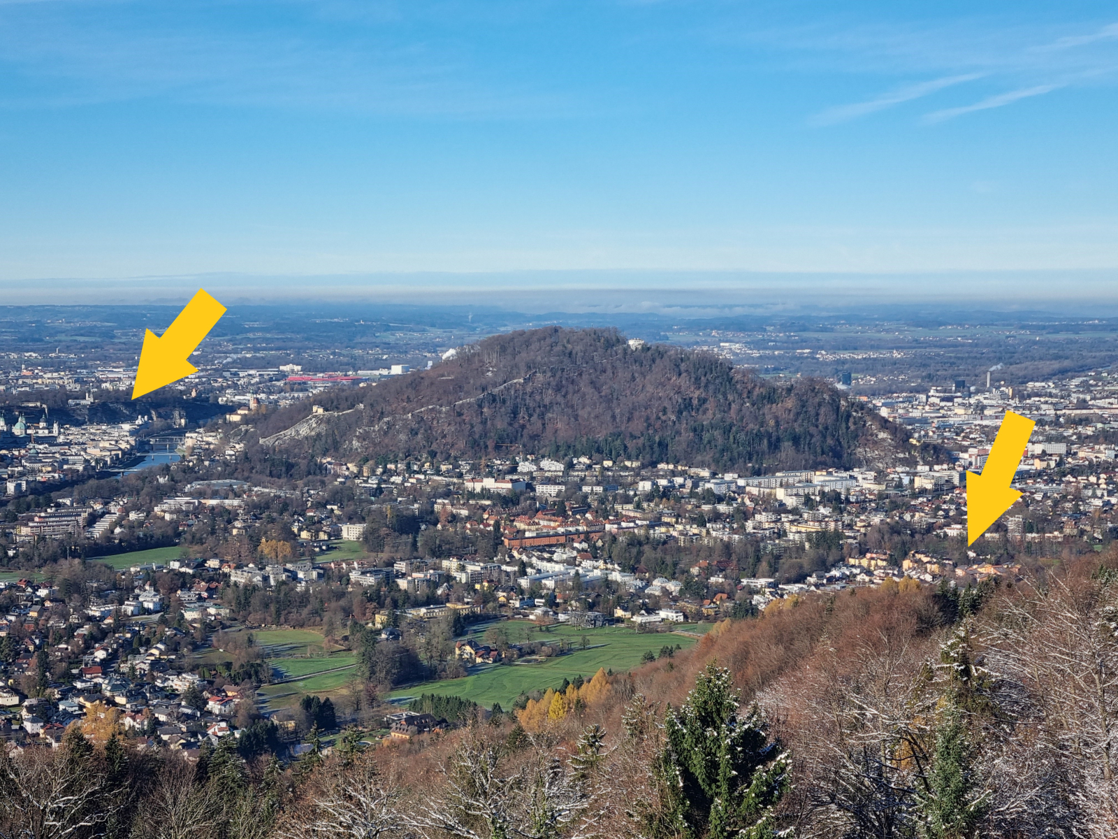 Centro da cidade e nossa casa a partir de Gaisberg