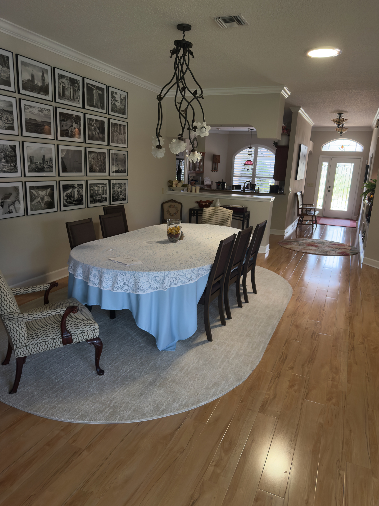 Dining room with many of Jim’s international black and white photos on display.