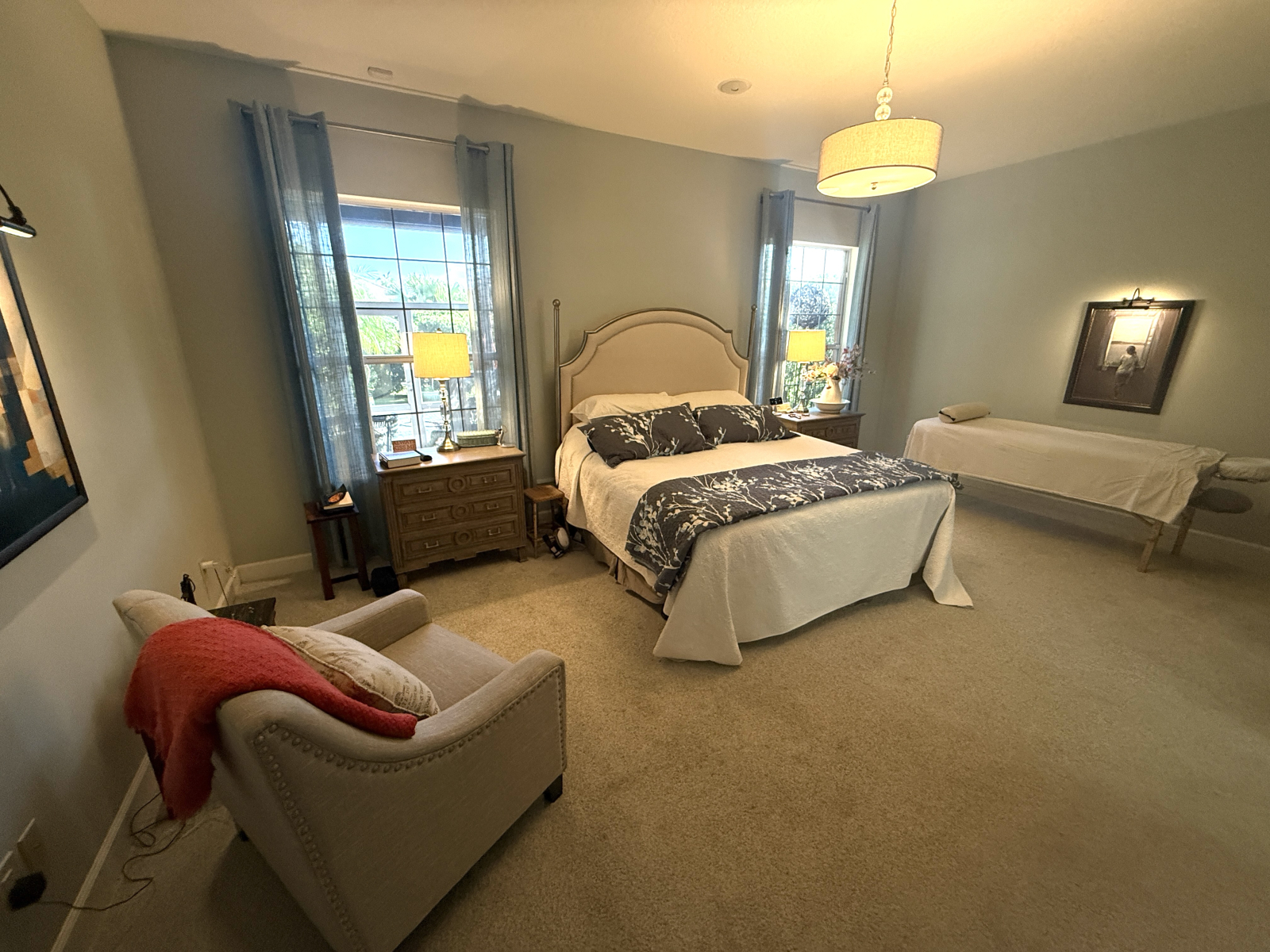 Master bedroom with king bed and massage table with oil and heater available.