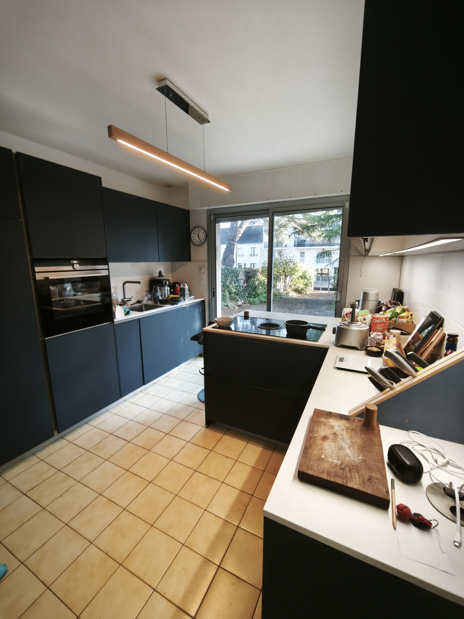 Kitchen with induction hob and electric oven plus dishwasher.