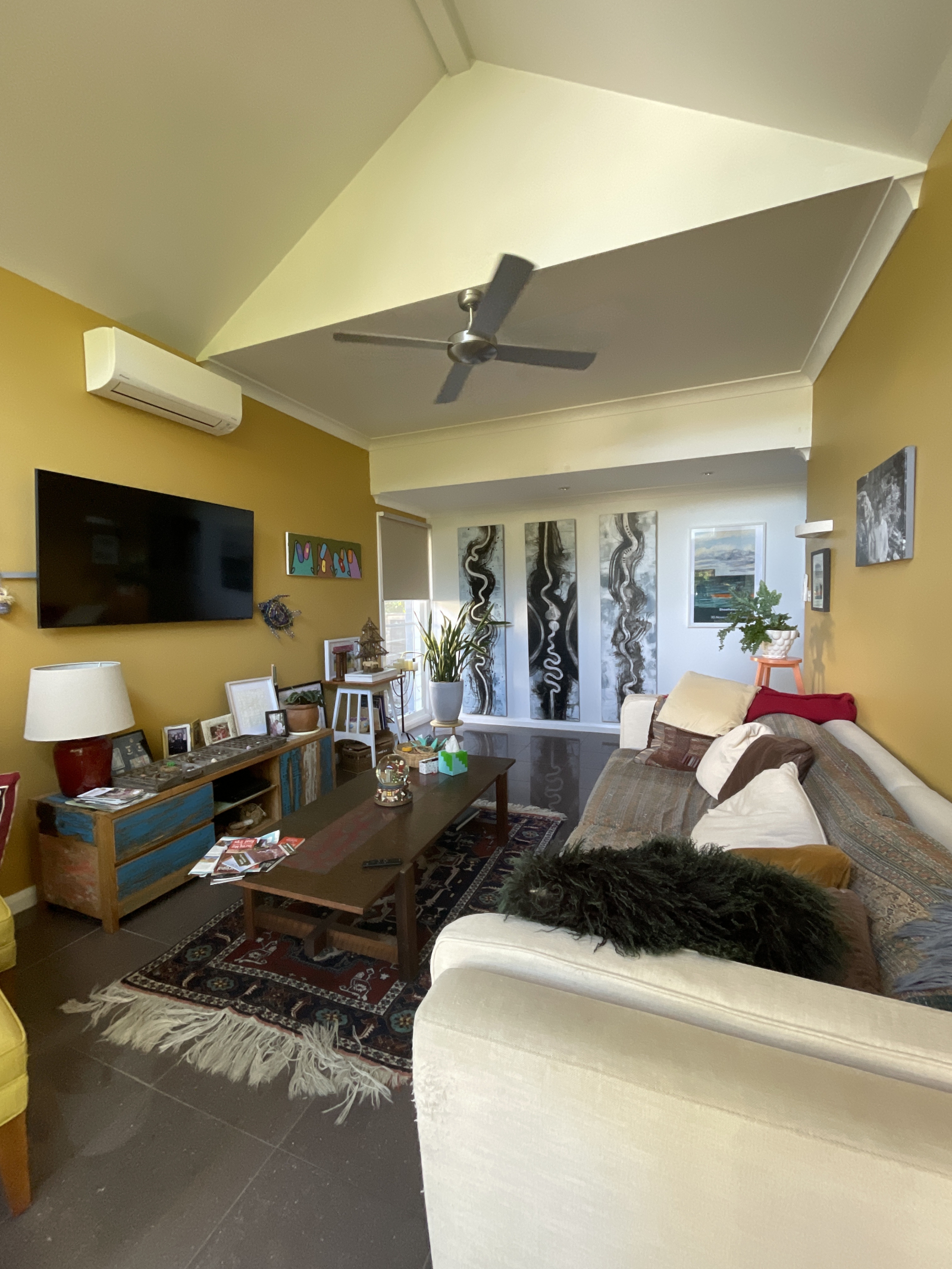 Back tv room full of treasures from clever people and travels