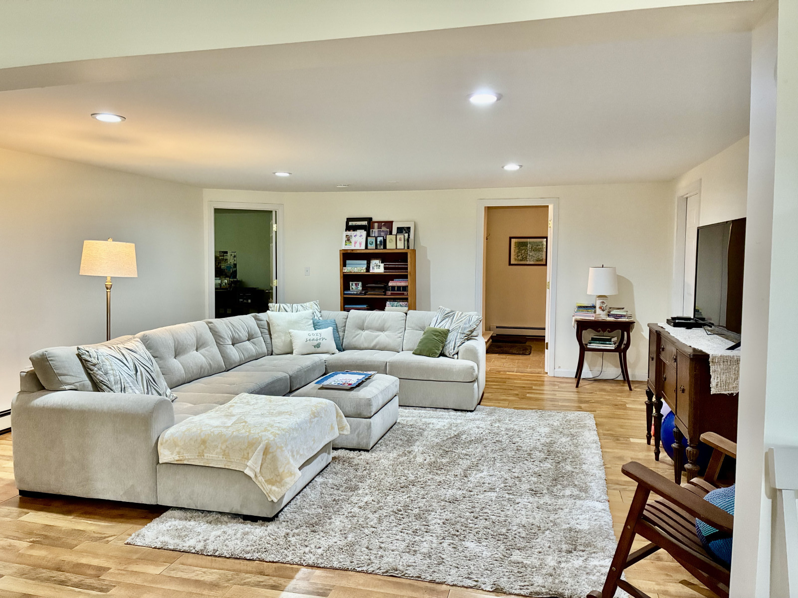 Large sectional for cozy seating and putting your feet up.