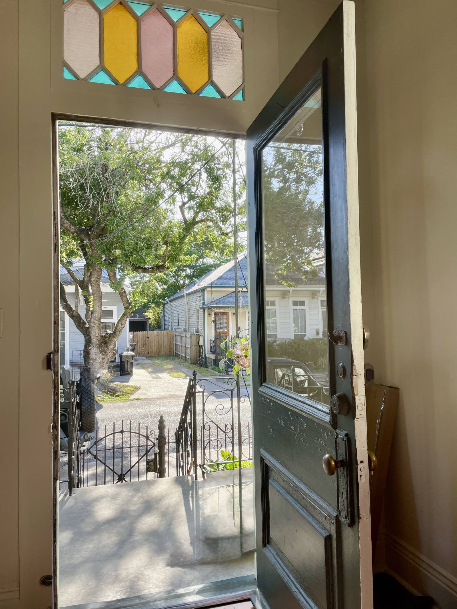 The home is filled with all the historic architectural elements from the era including stained glass, front door bell, glass doorknobs and more.