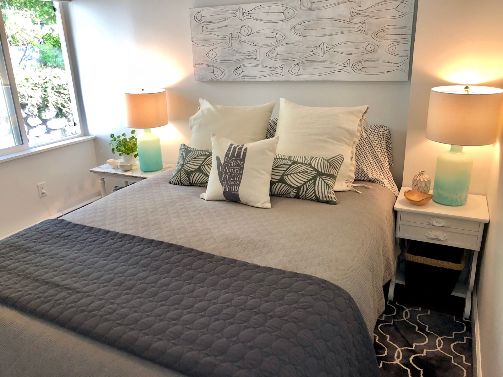 Queen bedroom with a garden view
