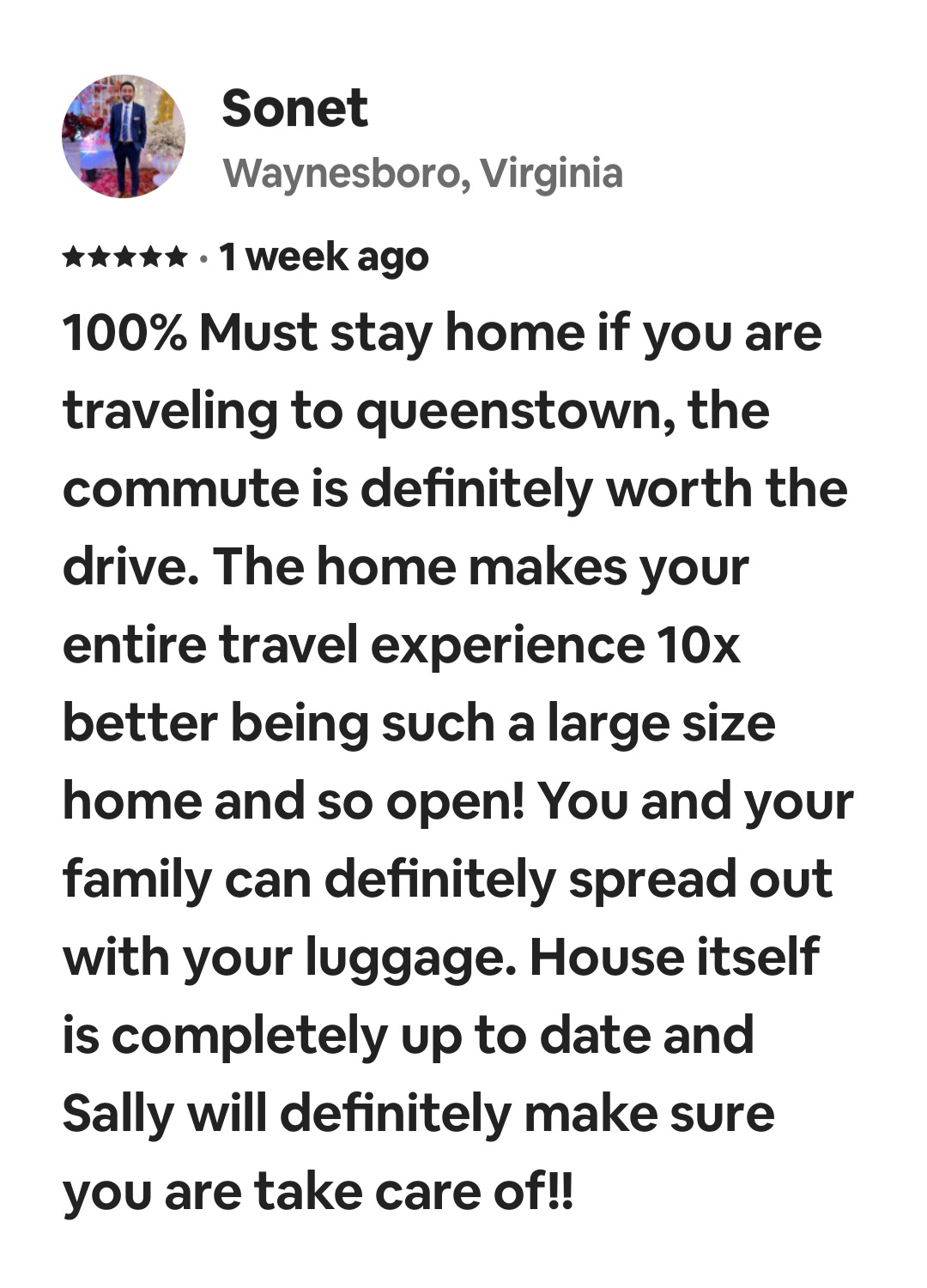 Una reseña de Air BNB sobre nuestra casa