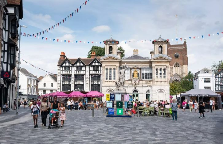 Kingston market square - the town centre is about 10 minutes walk