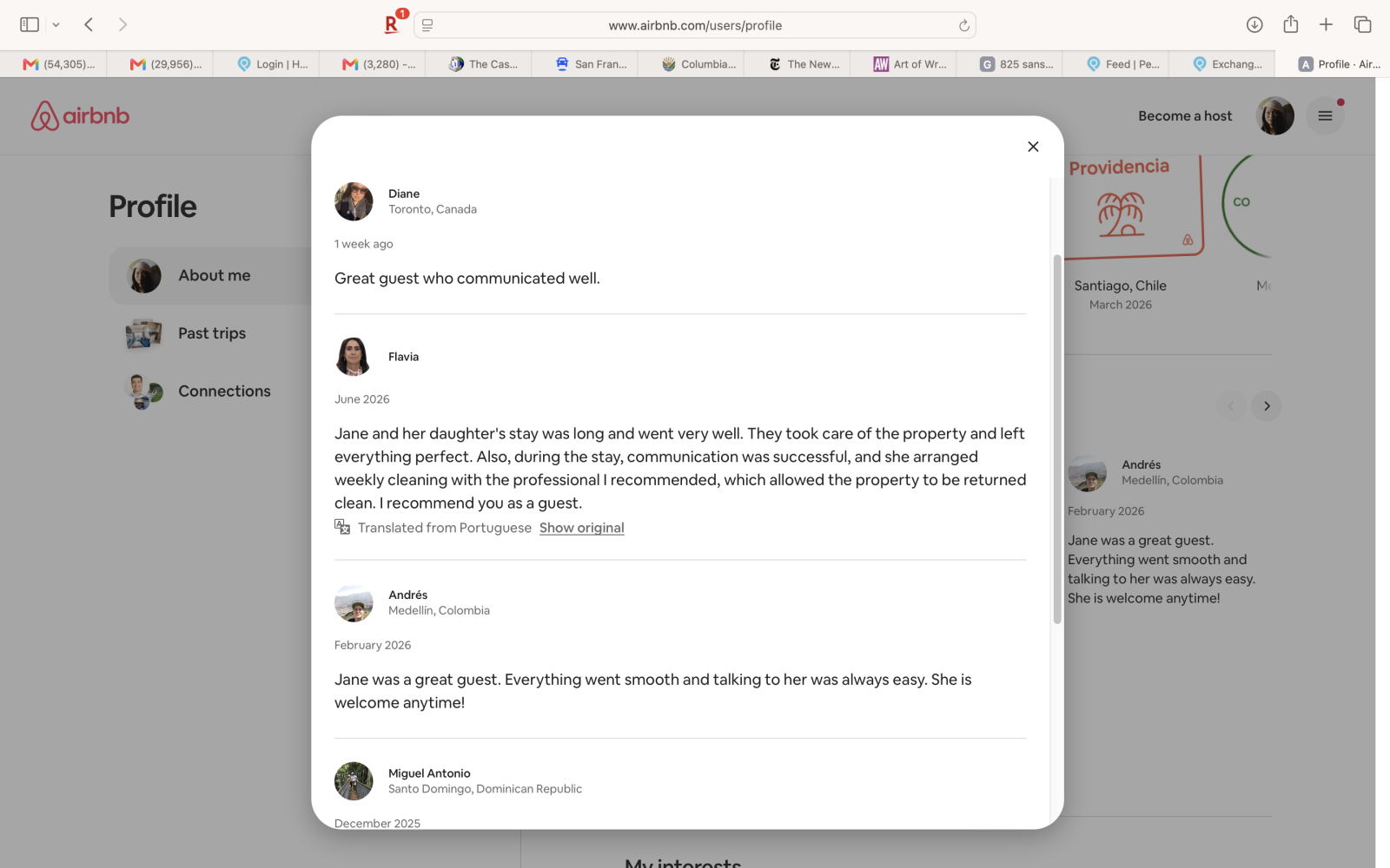 Omdat we nieuw zijn in het uitwisselen, voeg ik wat recensies van Airbnb toe waarin we als gasten zijn. We behandelen de eigendommen van onze gastheren alsof het van ons zijn en zullen er goed voor zorgen!