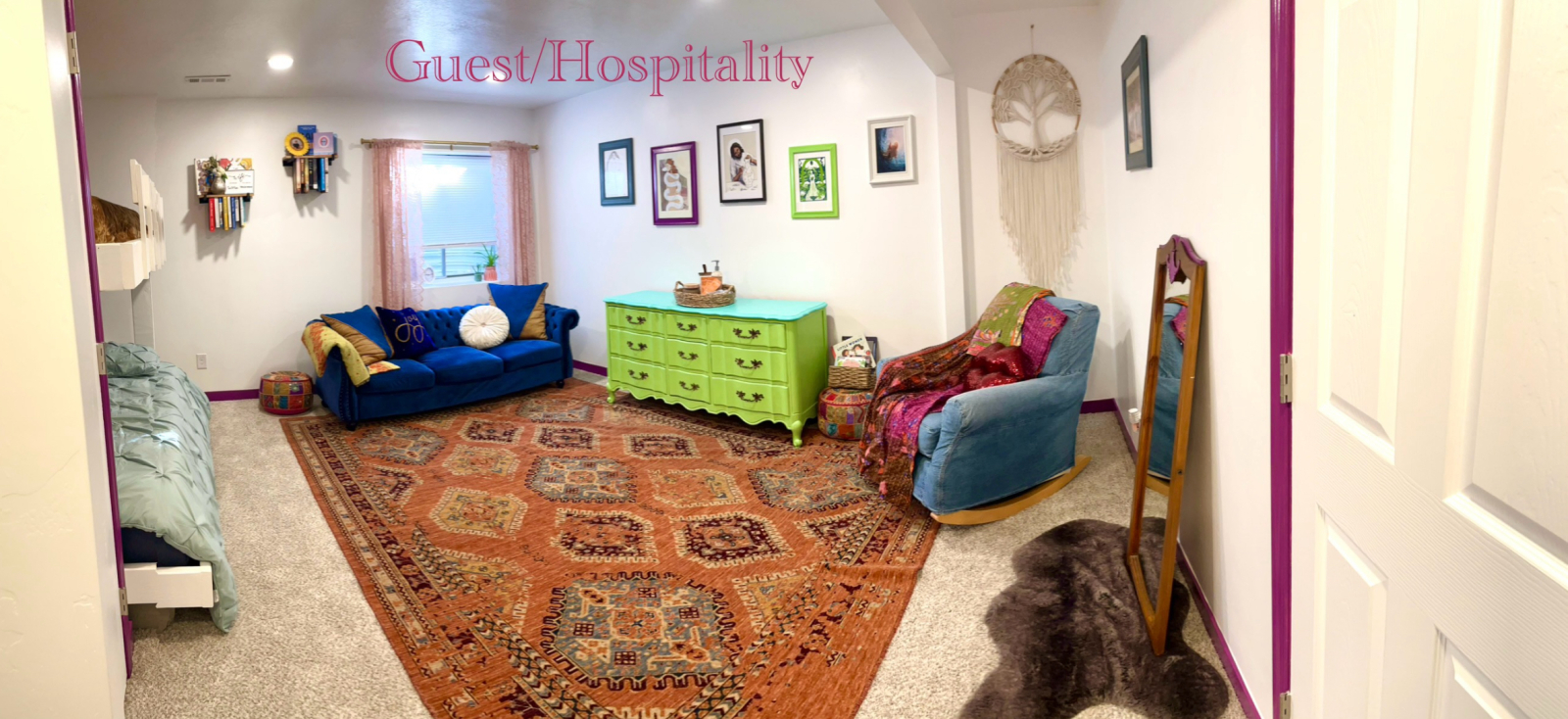 Basement guest bedroom has 2 queen bunks and sleeps 4 comfortably. We call it the color room! If you ...