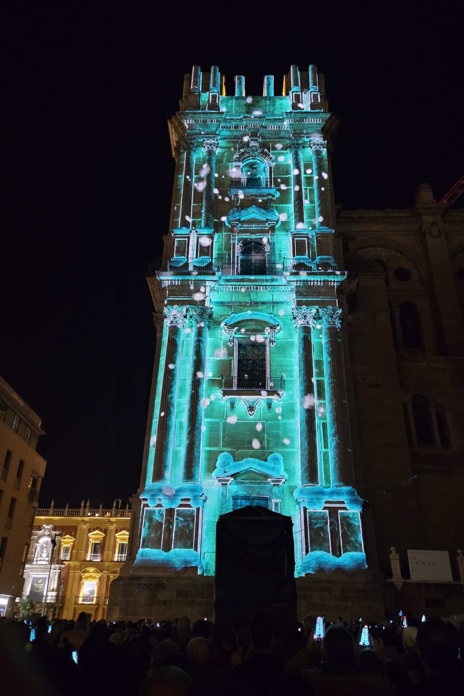 Christmas light show on the cathedral