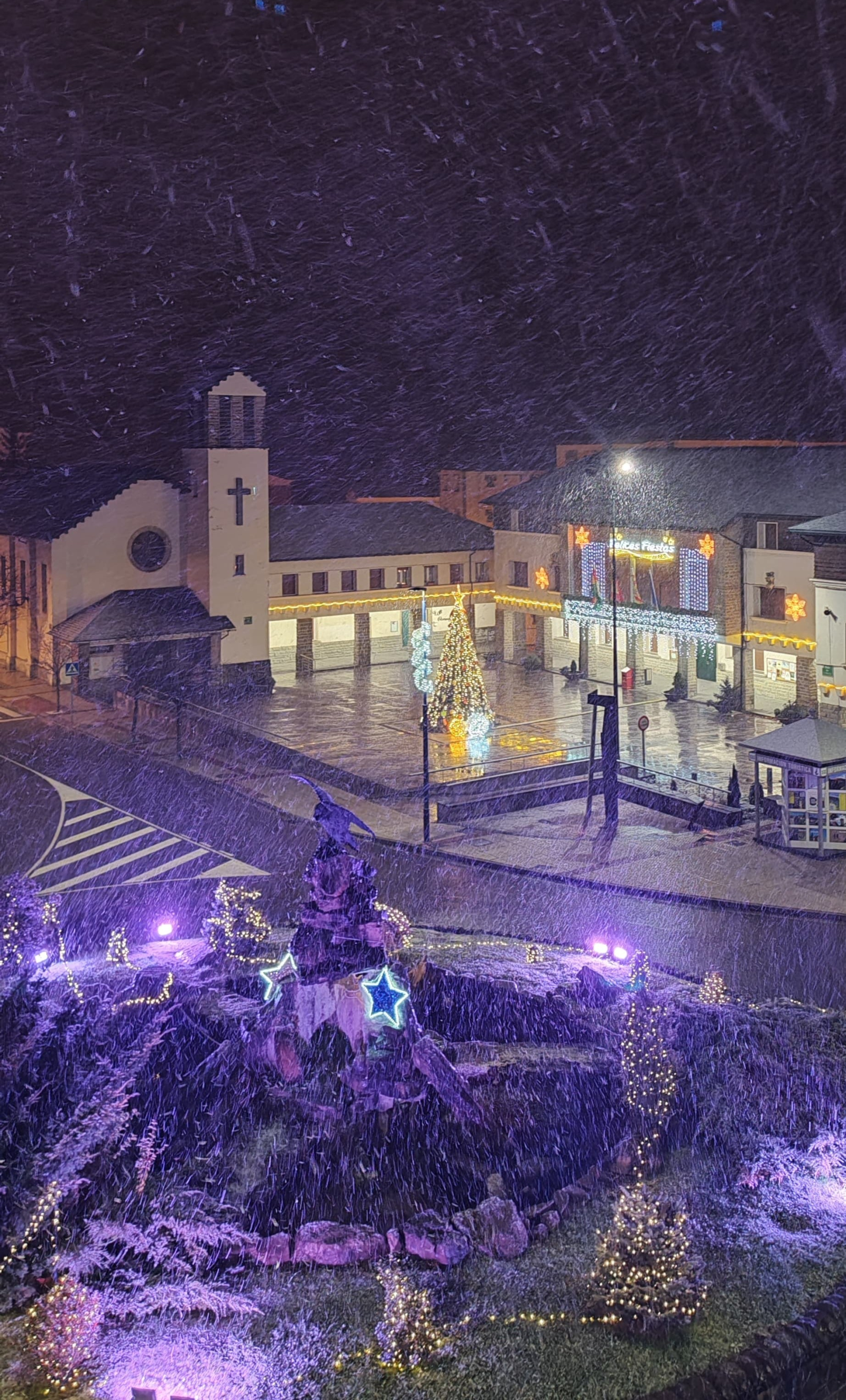 Vistas da sala de estar, um dia de neve