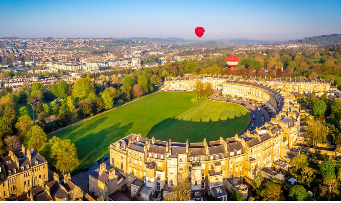 Bath famous too for hot air balloons they take off from Royal Victoria Park near the Royal Crescent