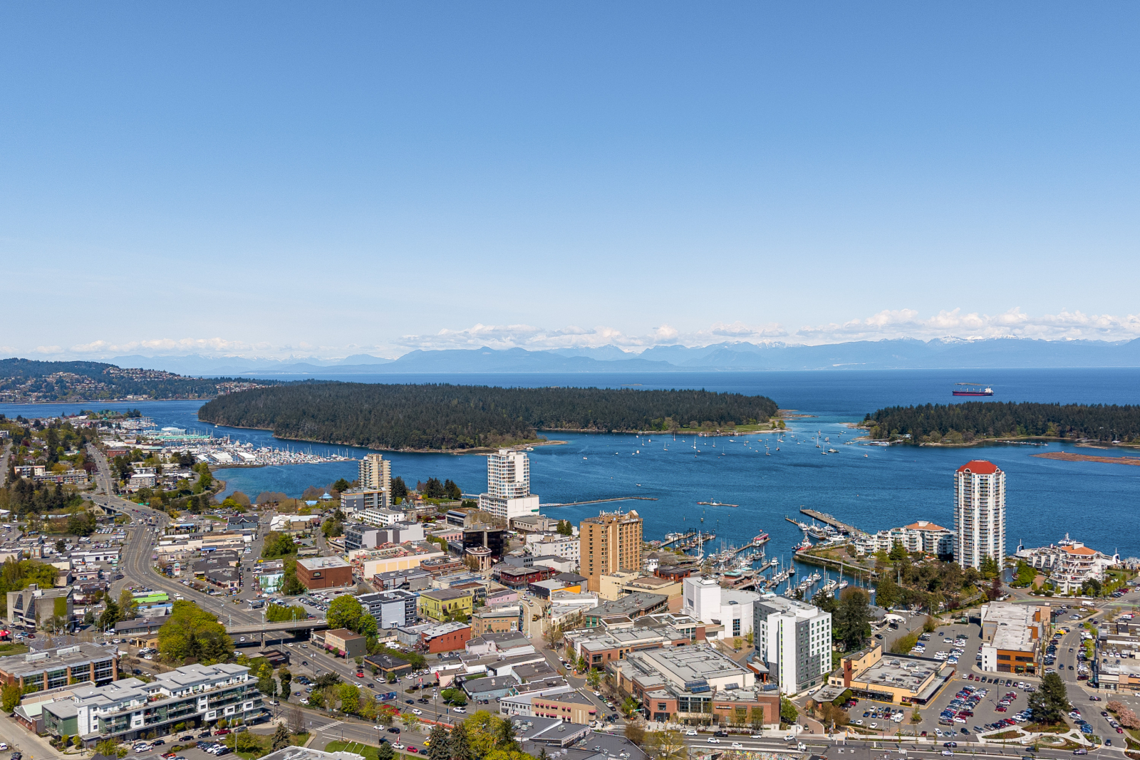 Vista di Ariel del centro di Nanaimo.