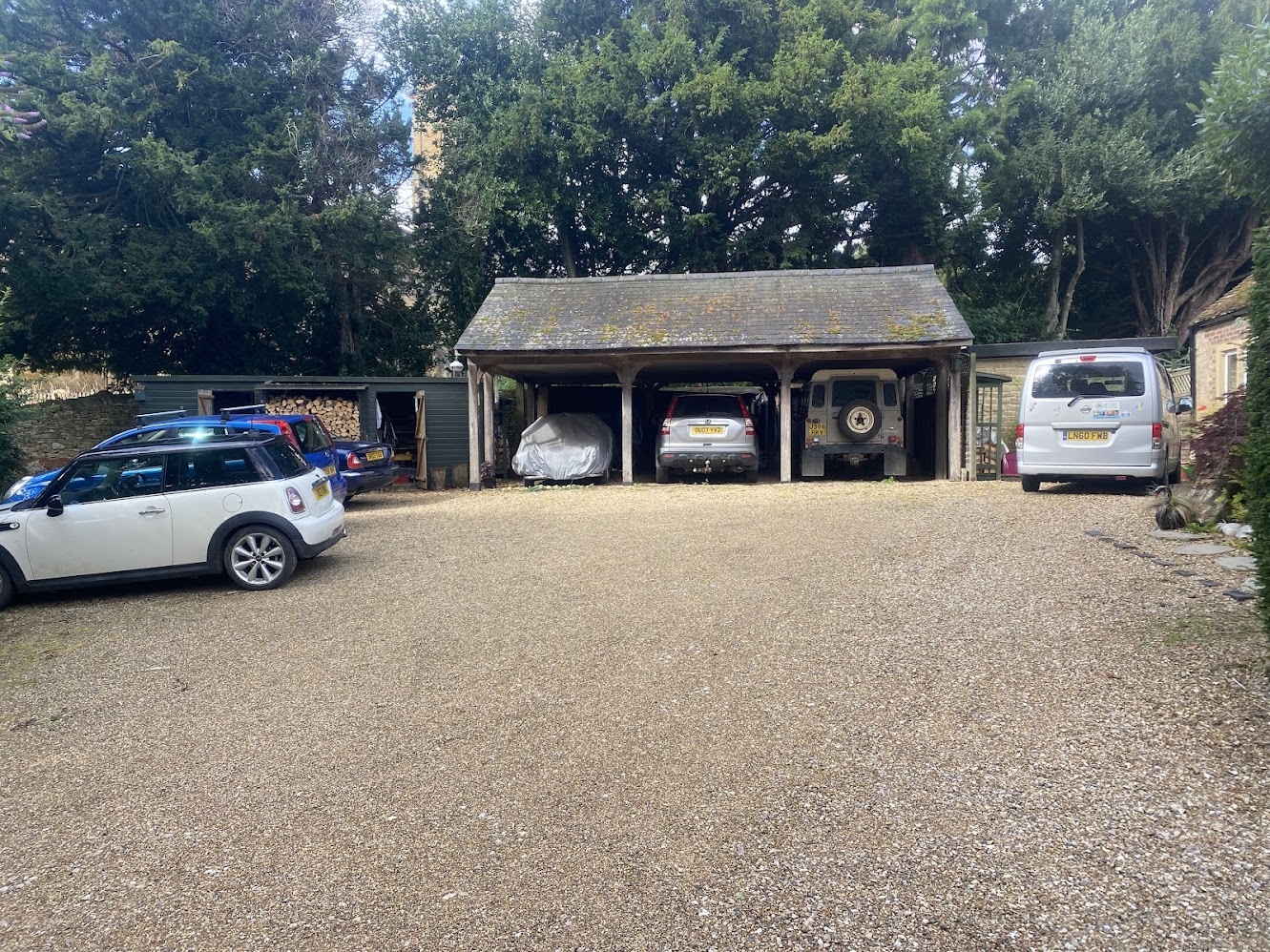 Off road parking. You will be able to use the middle car parking space in the car port.