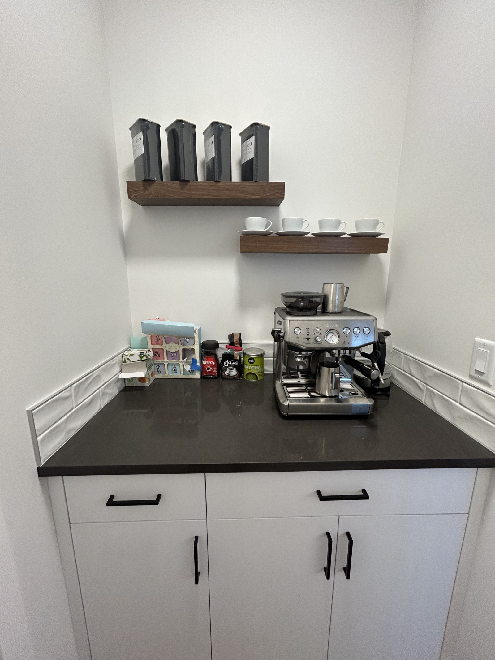 coffee station with Breville Barista Express Impress