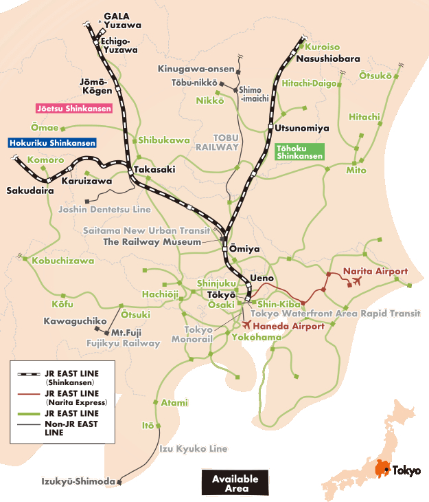 Mit dem JR Tokyo Wide Pass erhalten Sie 3 aufeinanderfolgende unbegrenzte Zugfahrten innerhalb des G ...
