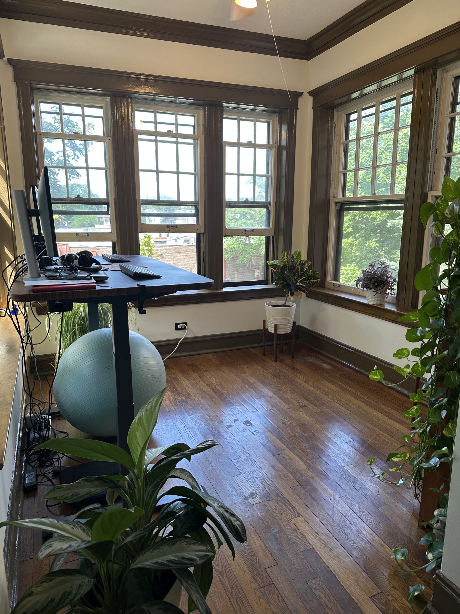 Office with standing desk and plenty of light