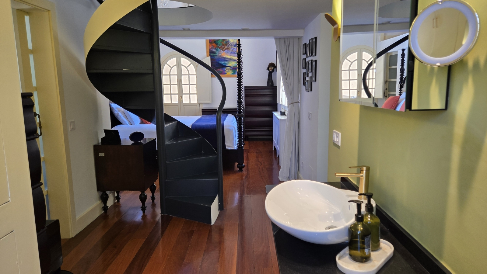 Spiral staircase up to the mezzanine