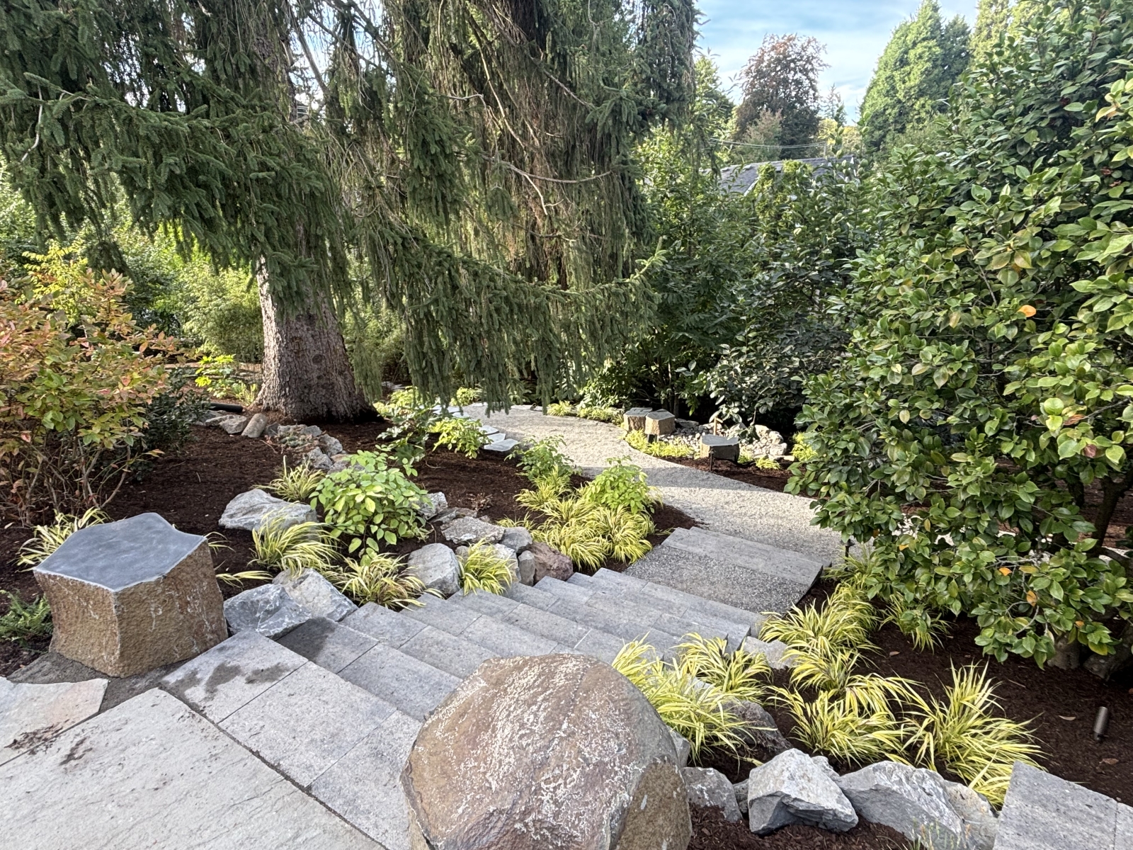 Walk the Japanese-inspired paths in the backyard.