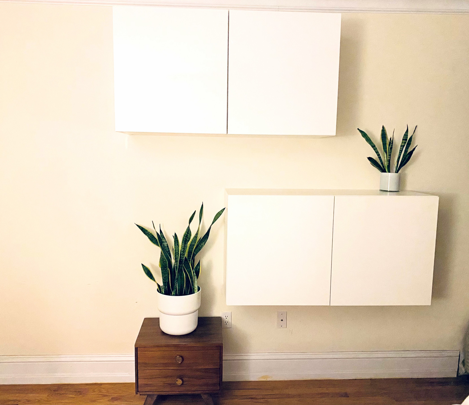 Cube units in bedroom. Bottom unit empty for your clothes.