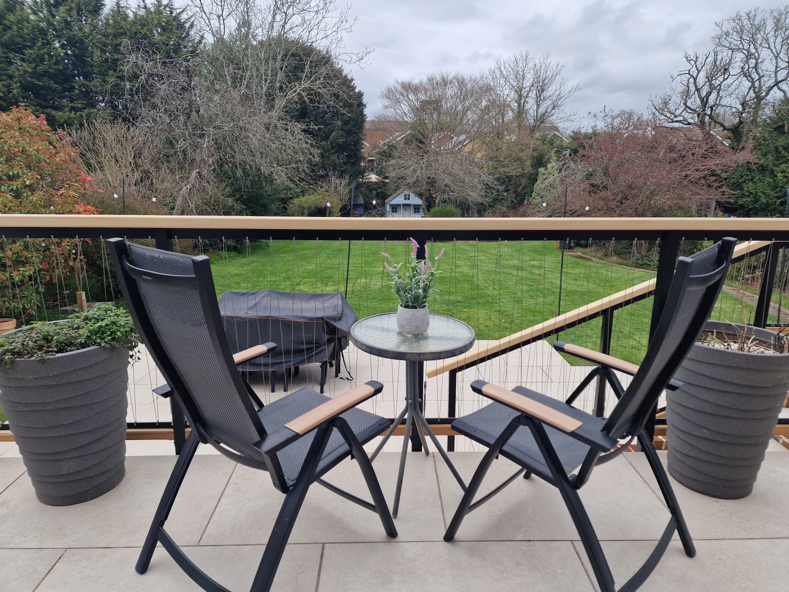Terrace for morning coffees or evening wine looking out over the garden