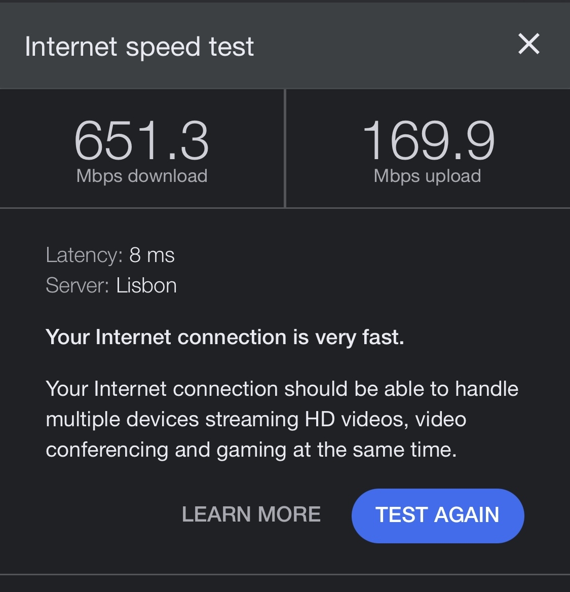 Glasfaser-Internet. Dieser Test wurde von meinem iPhone über unser WLAN gemacht.