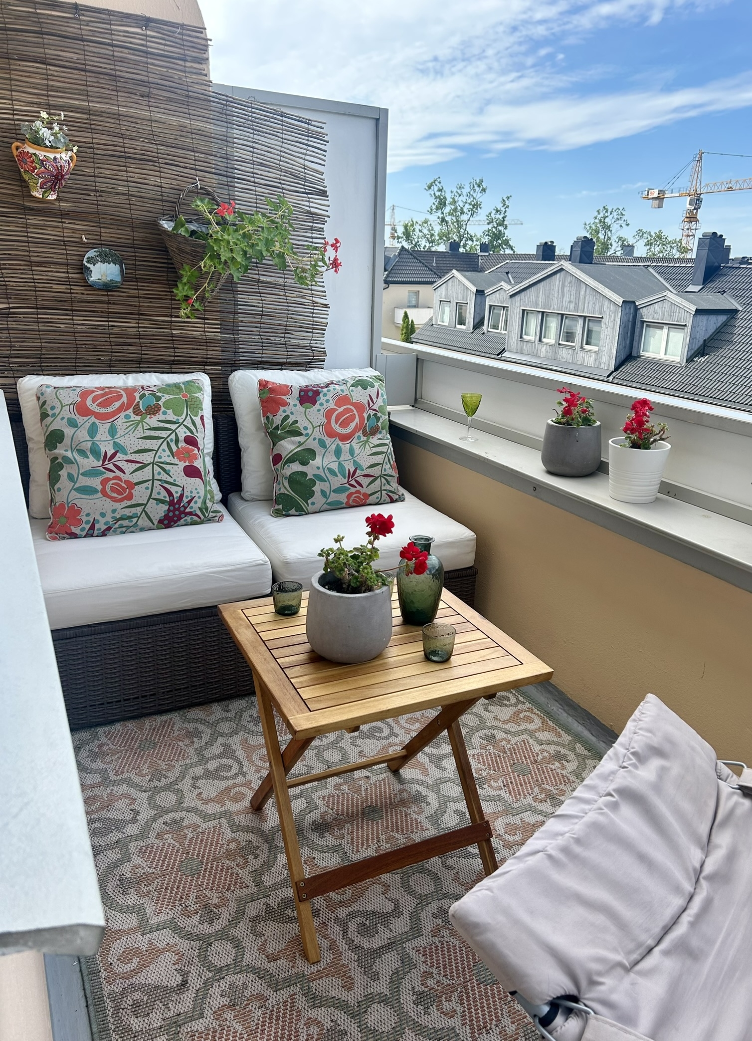 A small, but cozy balcony with afternoon sun; perfect for relaxing on warm summer days and evenings