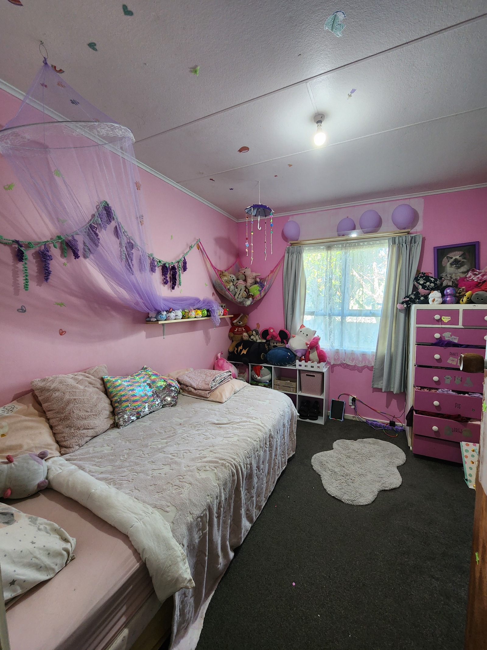 The pink room has a king single plus single trundle bed. We are hoping to repaint and upgrade to a double this year.
